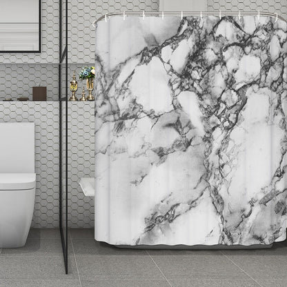 White Dark Grey Marble Print Polyester Shower Curtain