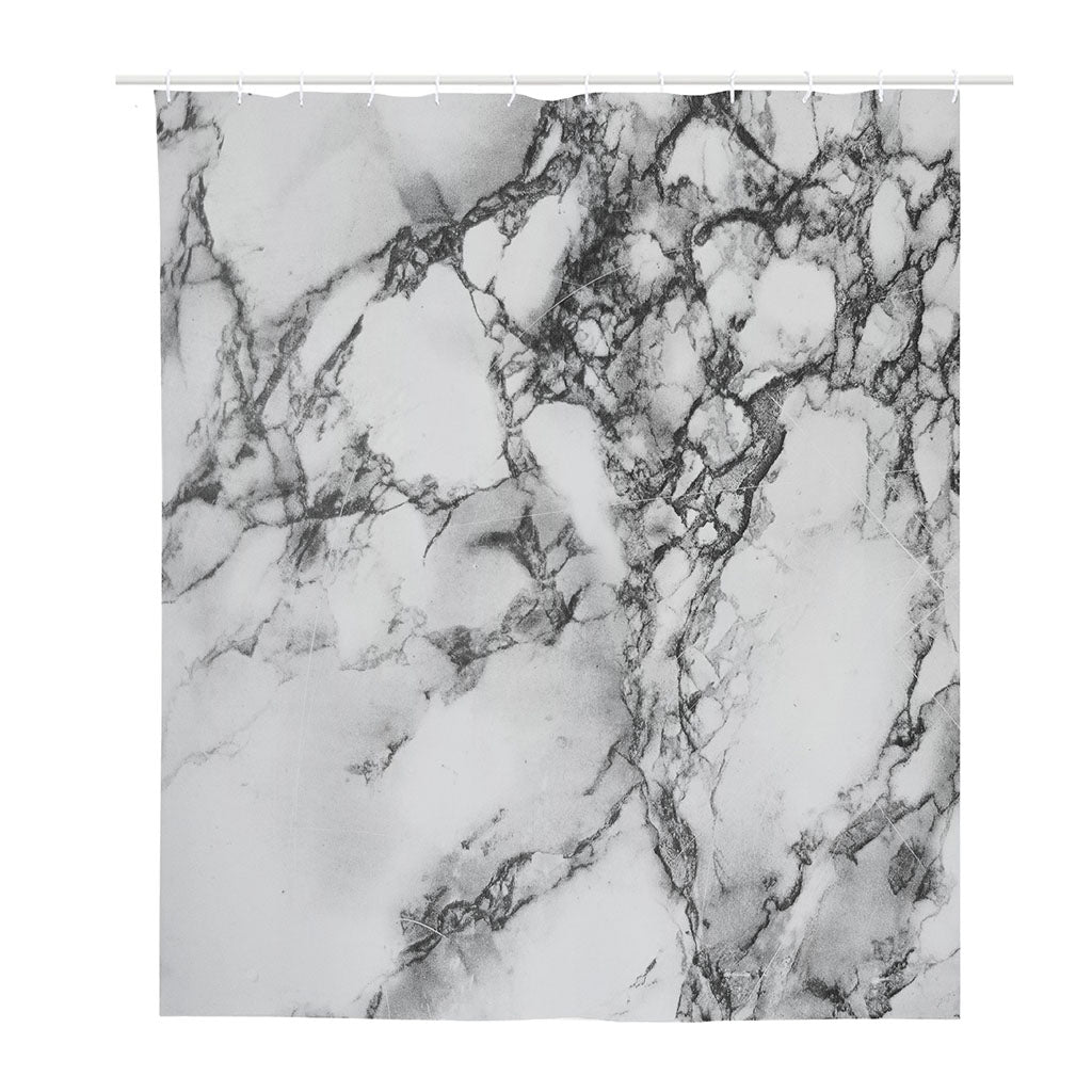 White Dark Grey Marble Print Polyester Shower Curtain