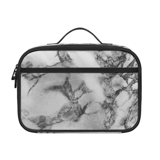 White Dark Grey Marble Print Portable Lunch Bag