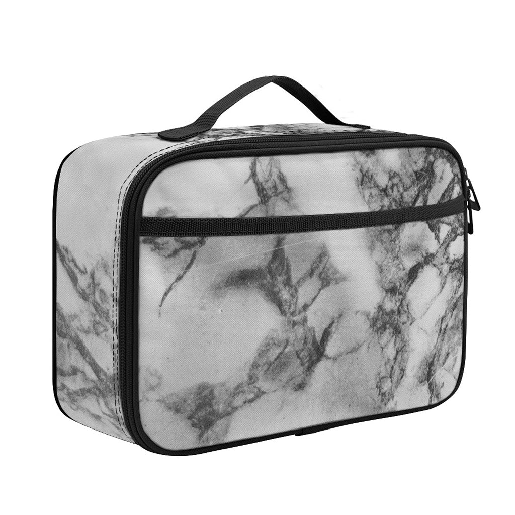White Dark Grey Marble Print Portable Lunch Bag