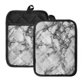 White Dark Grey Marble Print Pot Holders With Pocket