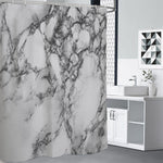 White Dark Grey Marble Print Premium Shower Curtain