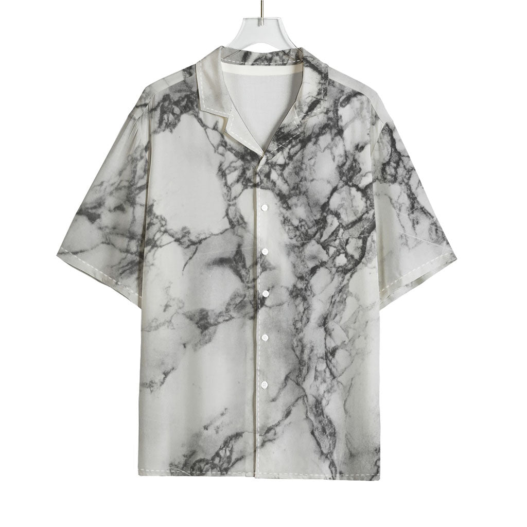 White Dark Grey Marble Print Rayon Hawaiian Shirt