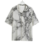 White Dark Grey Marble Print Rayon Hawaiian Shirt