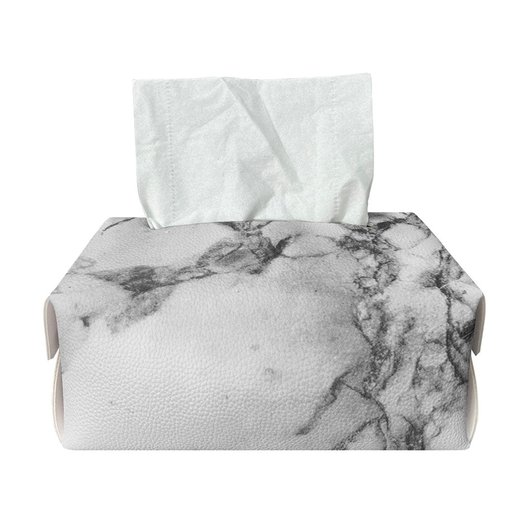 White Dark Grey Marble Print Rectangle Tissue Box Cover