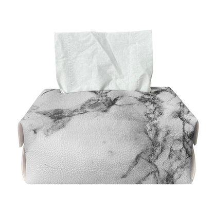 White Dark Grey Marble Print Rectangle Tissue Box Cover