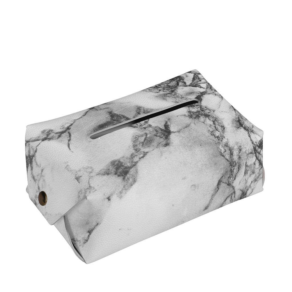 White Dark Grey Marble Print Rectangle Tissue Box Cover