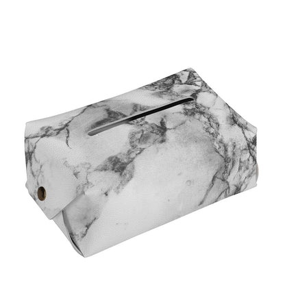 White Dark Grey Marble Print Rectangle Tissue Box Cover