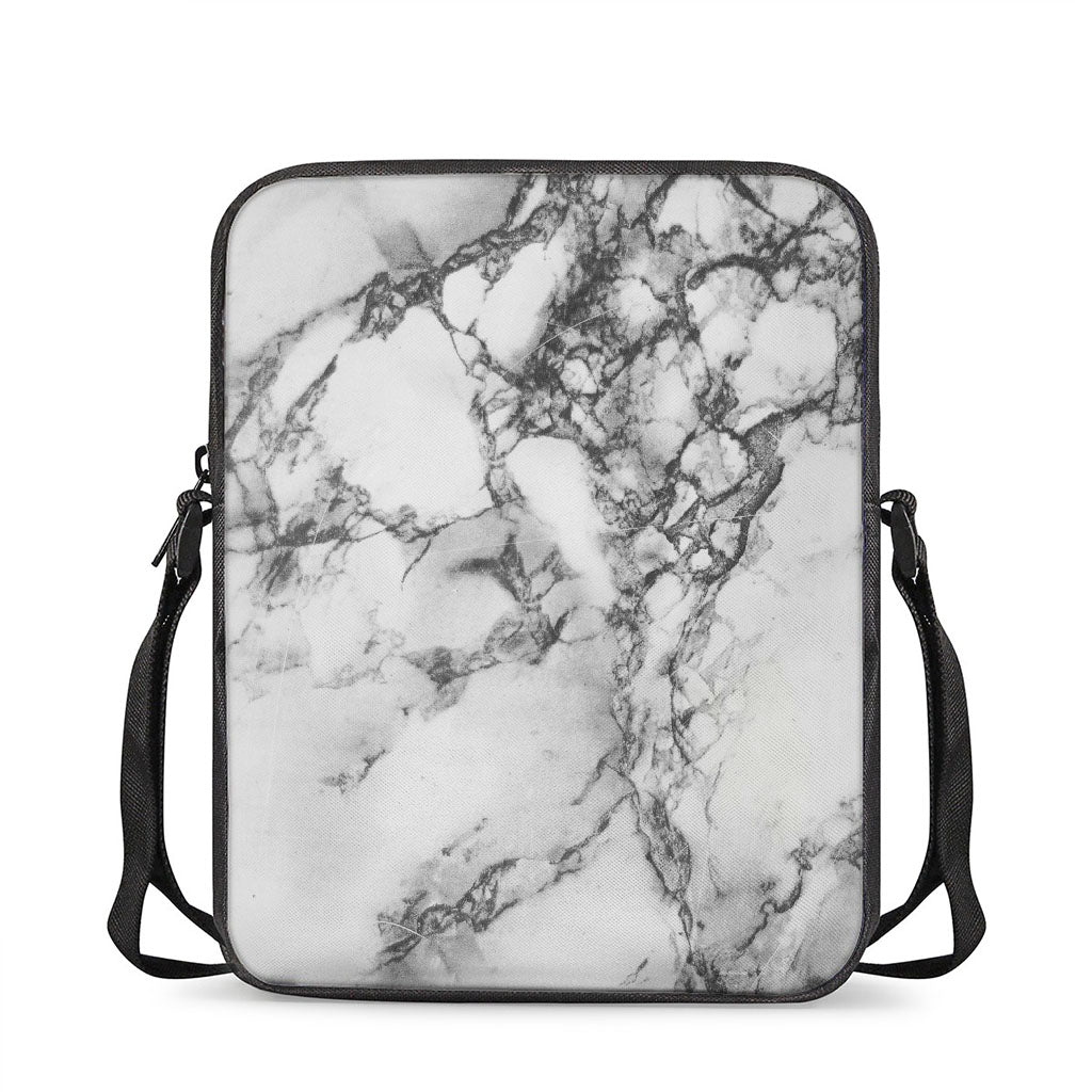 White Dark Grey Marble Print Rectangular Crossbody Bag