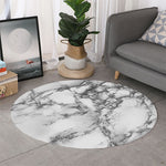White Dark Grey Marble Print Round Rug