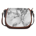 White Dark Grey Marble Print Saddle Bag
