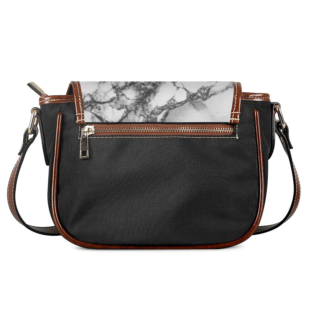 White Dark Grey Marble Print Saddle Bag