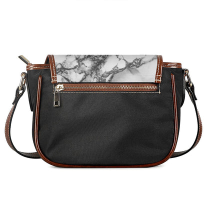 White Dark Grey Marble Print Saddle Bag