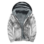 White Dark Grey Marble Print Sherpa Lined Zip Up Hoodie