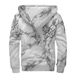 White Dark Grey Marble Print Sherpa Lined Zip Up Hoodie