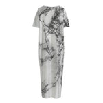 White Dark Grey Marble Print Short Sleeve Long Nightdress