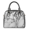 White Dark Grey Marble Print Shoulder Handbag