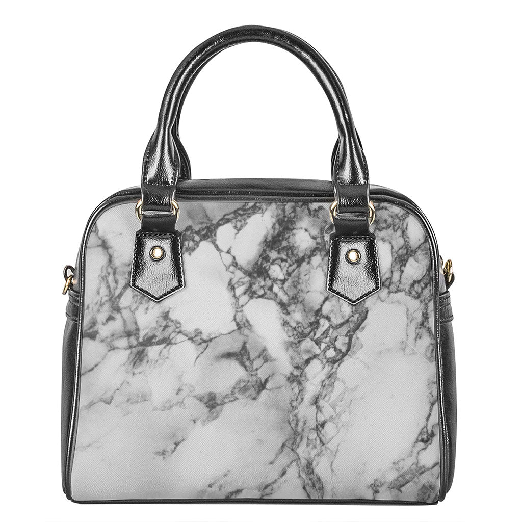 White Dark Grey Marble Print Shoulder Handbag