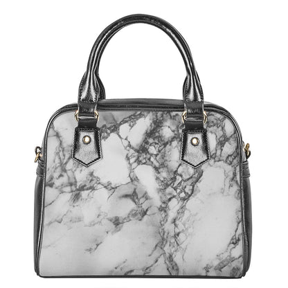White Dark Grey Marble Print Shoulder Handbag
