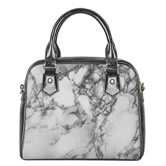 White Dark Grey Marble Print Shoulder Handbag