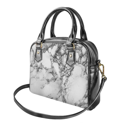 White Dark Grey Marble Print Shoulder Handbag