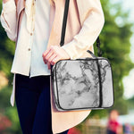 White Dark Grey Marble Print Shoulder Strap Bible Bag