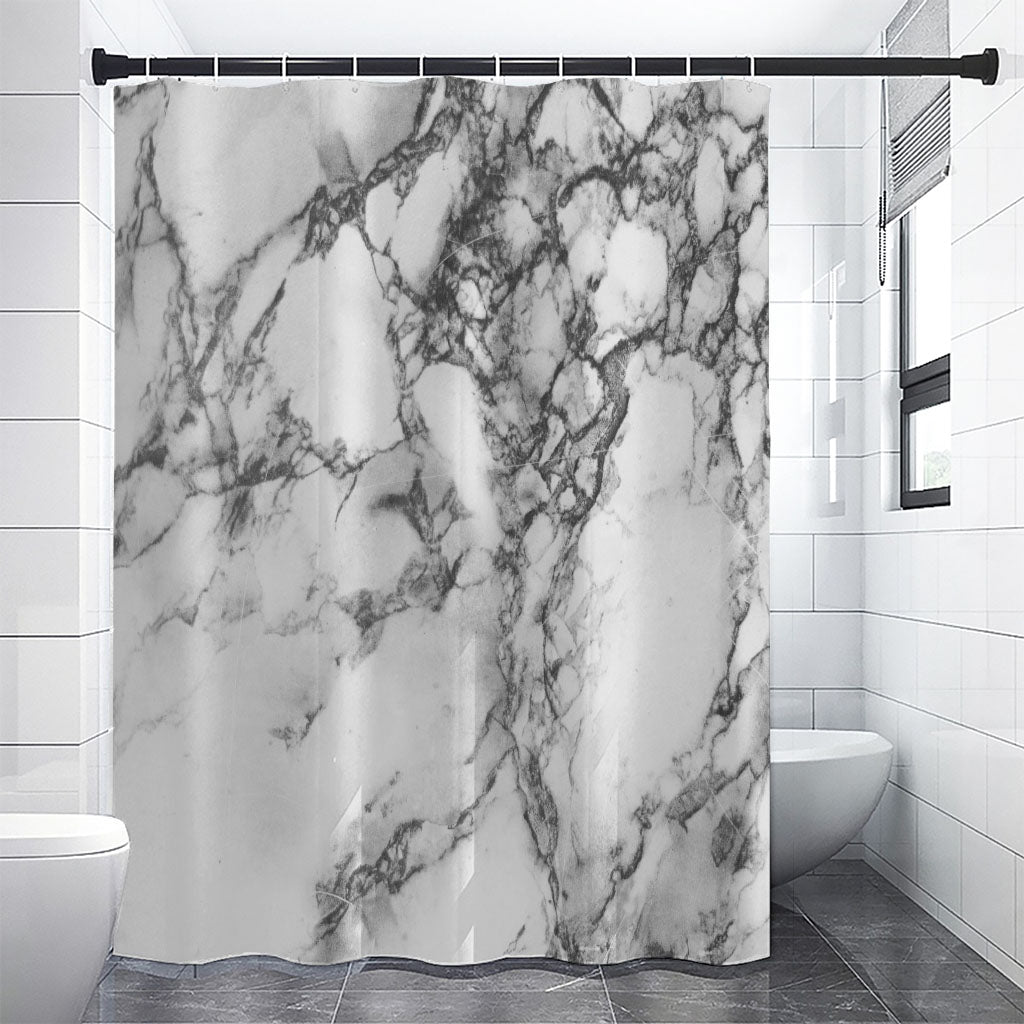 White Dark Grey Marble Print Shower Curtain