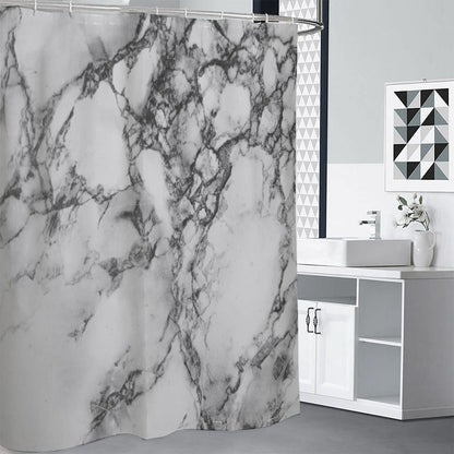 White Dark Grey Marble Print Shower Curtain