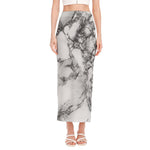 White Dark Grey Marble Print Side Slit Maxi Skirt