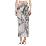 White Dark Grey Marble Print Side Slit Maxi Skirt