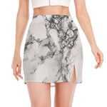 White Dark Grey Marble Print Side Slit Mini Skirt