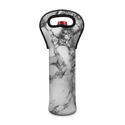 White Dark Grey Marble Print Single Neoprene Wine Tote