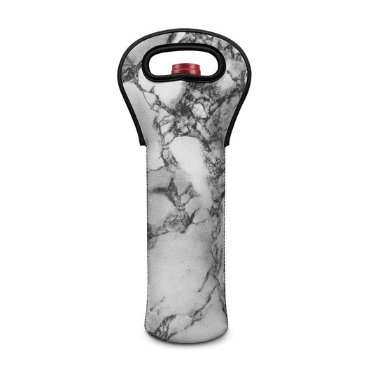 White Dark Grey Marble Print Single Neoprene Wine Tote
