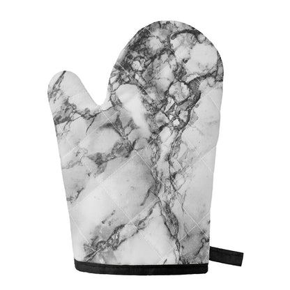 White Dark Grey Marble Print Single Oven Mitt