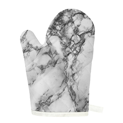 White Dark Grey Marble Print Single Oven Mitt