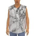 White Dark Grey Marble Print Sleeveless Baseball Jersey