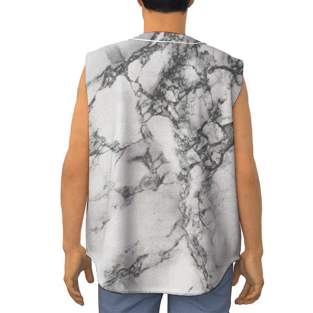 White Dark Grey Marble Print Sleeveless Baseball Jersey
