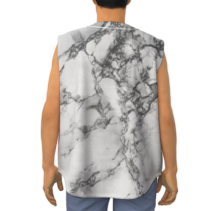 White Dark Grey Marble Print Sleeveless Baseball Jersey
