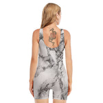 White Dark Grey Marble Print Sleeveless One Piece Swimsuit