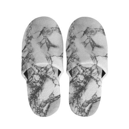 White Dark Grey Marble Print Slippers