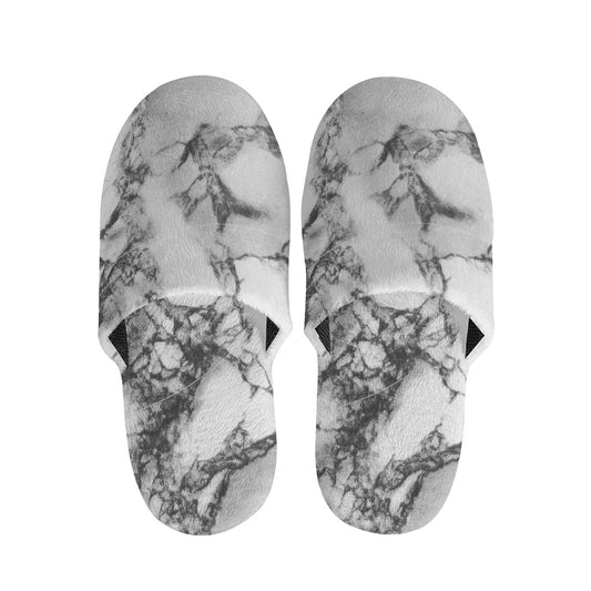 White Dark Grey Marble Print Slippers