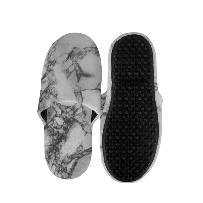 White Dark Grey Marble Print Slippers