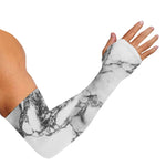 White Dark Grey Marble Print Sun Protection Arm Sleeves