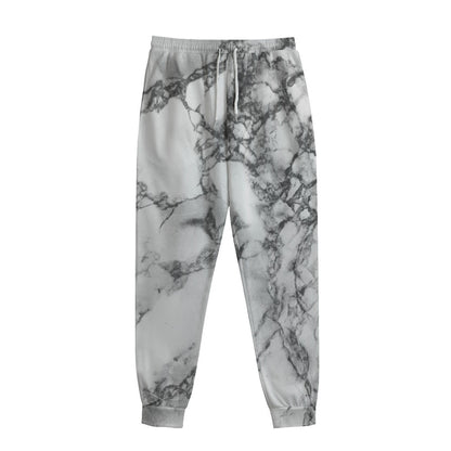 White Dark Grey Marble Print Sweatpants