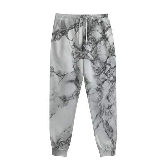 White Dark Grey Marble Print Sweatpants