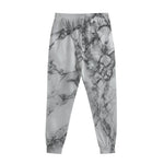 White Dark Grey Marble Print Sweatpants