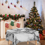 White Dark Grey Marble Print Tablecloth