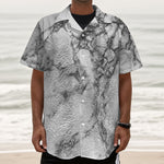 White Dark Grey Marble Print Textured Short Sleeve Shirt