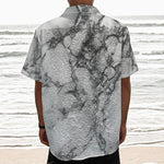 White Dark Grey Marble Print Textured Short Sleeve Shirt