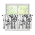 White Dark Grey Marble Print Tier Curtains